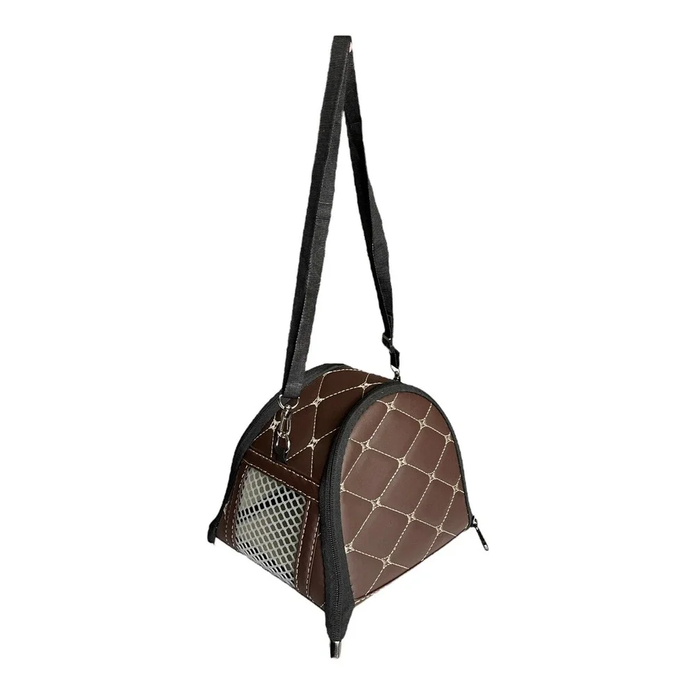 Small Pet Carrier Travel Bag Strap Hamster Gerbil Mouse Ventilated Brown Vinyl